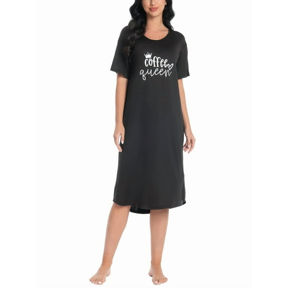 FEREMO Nightgowns for Women V Neck Short Sleeve Sleepshirt Printed Soft Sleepwear