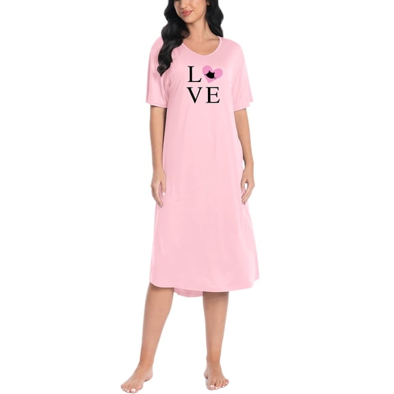 FEREMO Nightgowns for Women V Neck Short Sleeve Sleepshirt Printed Soft Sleepwear