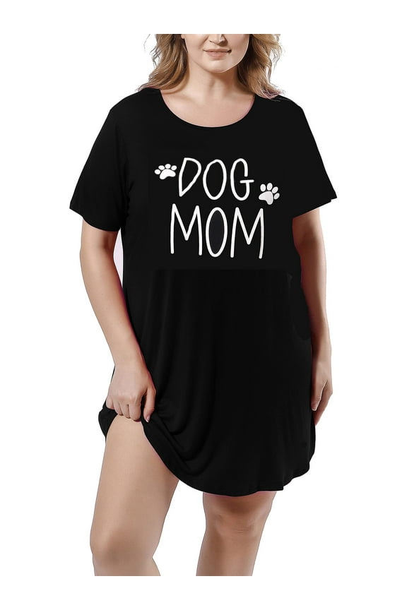 Plus Size Night Shirts Short Sleeve Nightgown Womens Printed Sleepwear for Women (Black, 3XL)