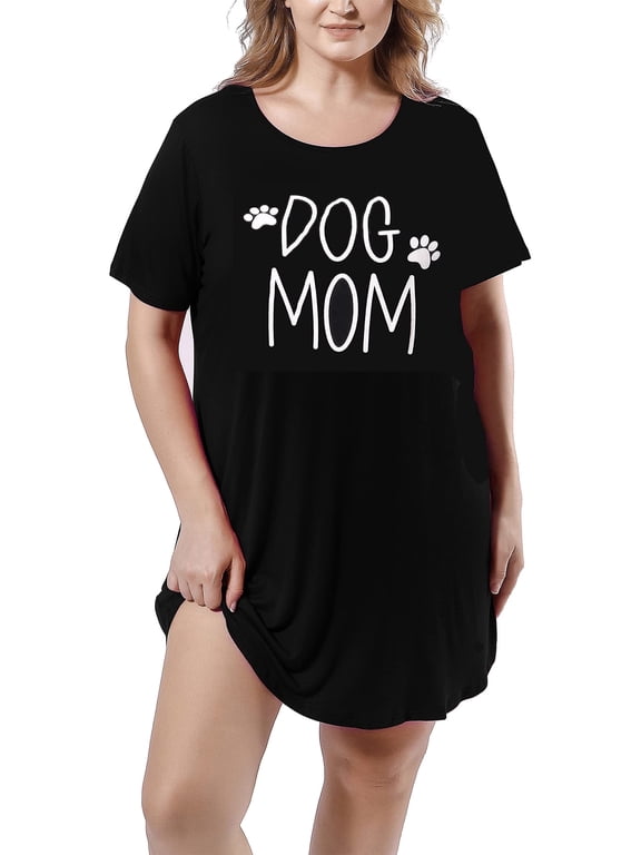 Plus Size Night Shirts Short Sleeve Nightgown Womens Printed Sleepwear for Women (Black, 5XL)