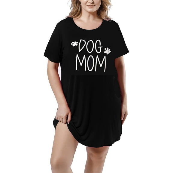 FEREMO Plus Size Night Shirts Short Sleeve Nightgown Womens Printed Sleepwear for Women (Black, XXL)