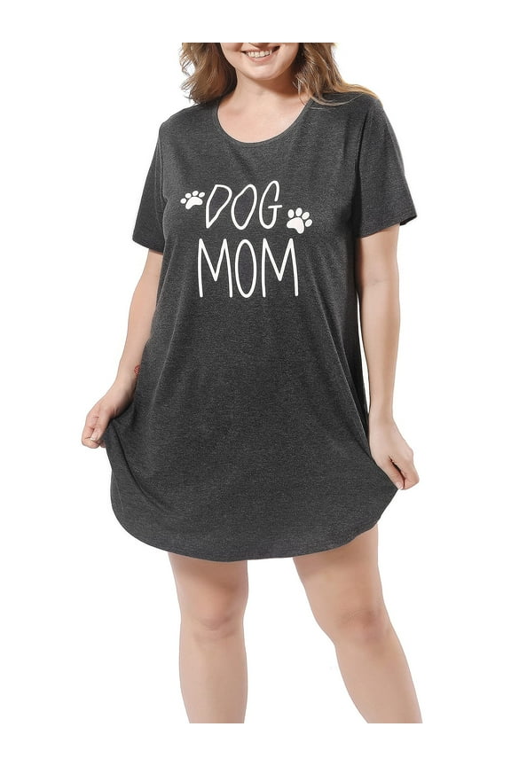Plus Size Night Shirts Short Sleeve Nightgown Womens Printed Sleepwear for Women (Dark Grey, 3XL)