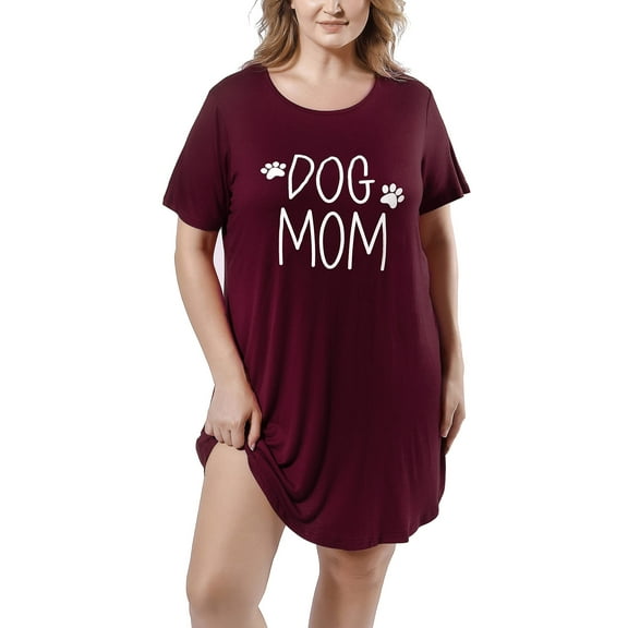FEREMO Plus Size Night Shirts Short Sleeve Nightgown Womens Printed Sleepwear for Women (Wine, 5X)