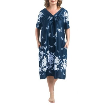 FEREMO Plus Size Nightgowns Womens House Dress with Pockets Short Sleeve Moomoo Nightgown Lounge Dresses for Women 1X-4X