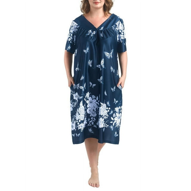 FEREMO Plus Size Nightgowns Womens House Dress with Pockets Short Sleeve Moomoo Nightgown Lounge