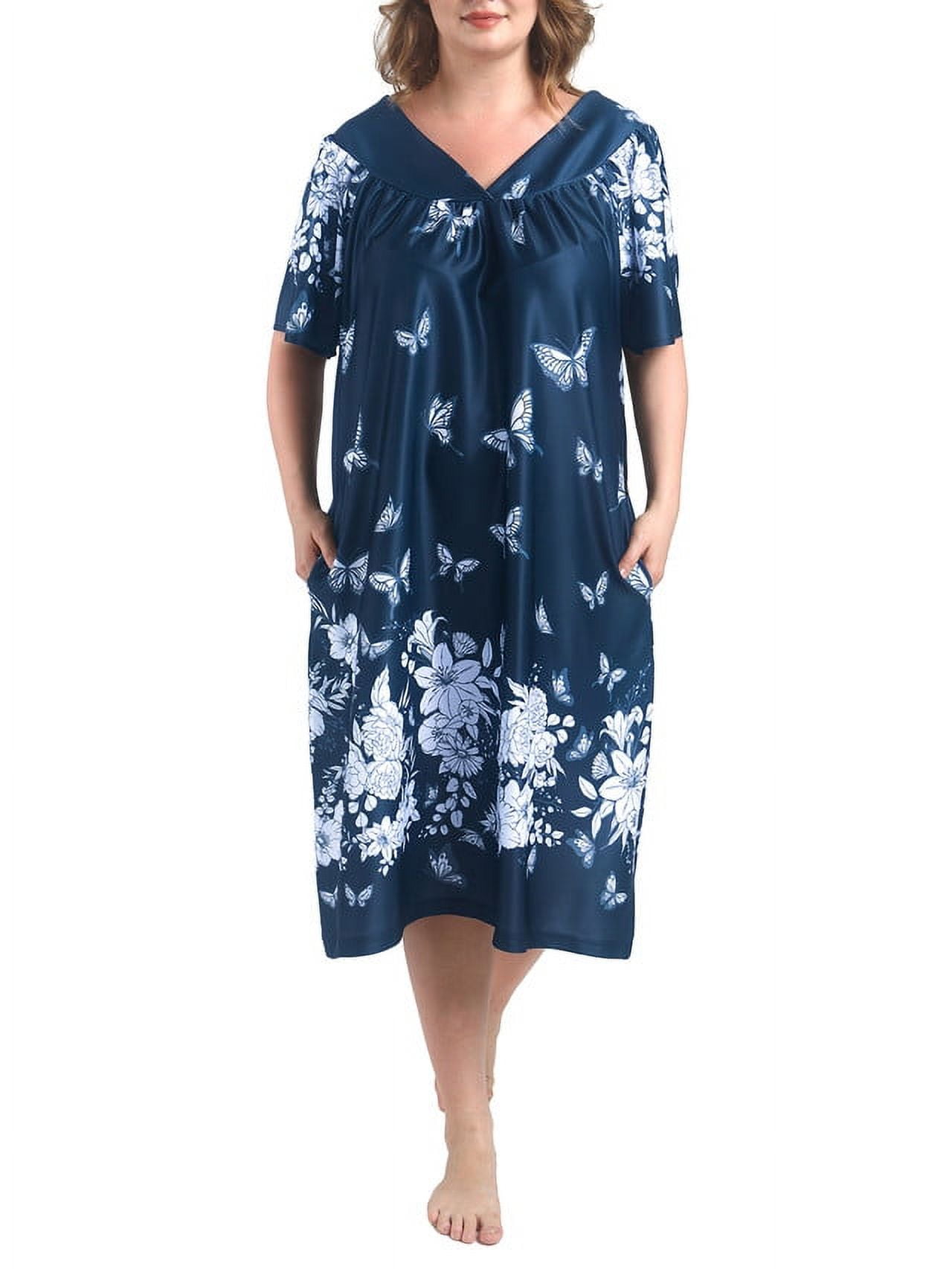 FEREMO Plus Size Nightgowns Womens House Dress with Pockets Short Sleeve Moomoo Nightgown Lounge Dresses for Women 1X 4X