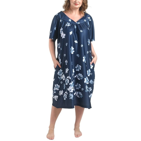 FEREMO Plus Size Nightgowns Womens House Dress with Pockets Short Sleeve Moomoo Nightgown Lounge Dresses for Women 1X-4X