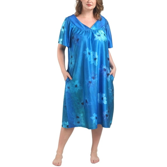 FEREMO Plus Size Nightgowns Womens House Dress with Pockets Short Sleeve Moomoo Nightgown Lounge Dresses for Women 1X-4X