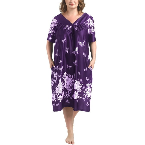 FEREMO Plus Size Nightgowns Womens House Dress with Pockets Short Sleeve Moomoo Nightgown Lounge Dresses for Women 1X-4X