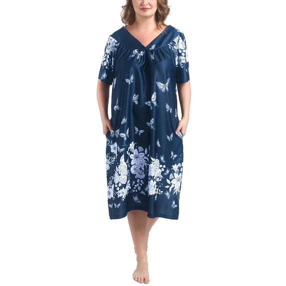 FEREMO Plus Size Nightgowns Womens House Dress with Pockets Short Sleeve Moomoo Nightgown Lounge Dresses for Women 1X-4X