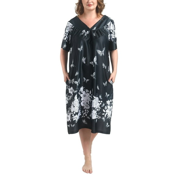 FEREMO Plus Size Nightgowns Womens House Dress with Pockets Short Sleeve Moomoo Nightgown Lounge Dresses for Women 1X-4X