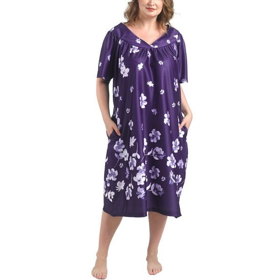FEREMO Plus Size Nightgowns Womens House Dress with Pockets Short Sleeve Moomoo Nightgown Lounge Dresses for Women 1X-4X