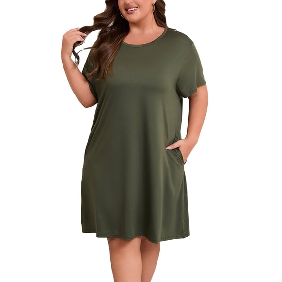 FEREMO Plus Size Nightgowns for Women Short Sleeve Sleepshirt Knee Length Sleepwear with Pockets