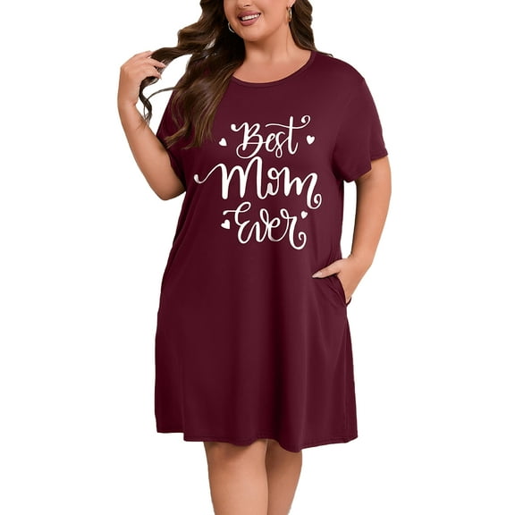 FEREMO Plus Size Nightgowns for Women Short Sleeve Sleepshirt Knee Length Sleepwear with Pockets