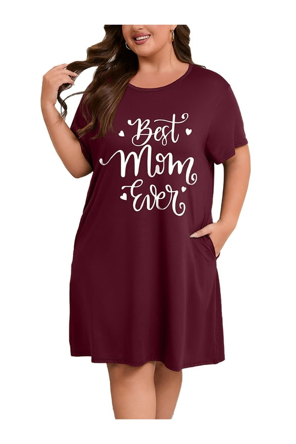 Plus Size Nightgowns for Women Short Sleeve Sleepshirt Knee Length Sleepwear with Pockets