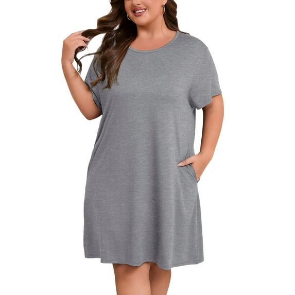 FEREMO Plus Size Nightgowns for Women Short Sleeve Sleepshirt Knee Length Sleepwear with Pockets