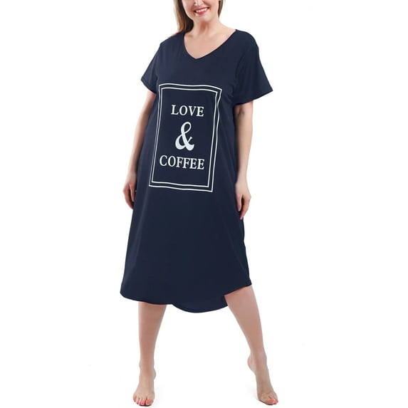 FEREMO Plus Size Nightgowns for Women V Neck Short Sleeve Nightshirts Sleepwear(Navy,3X)