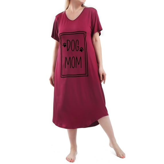 FEREMO Plus Size Nightgowns for Women V Neck Short Sleeve Nightshirts Sleepwear(Red,1X)