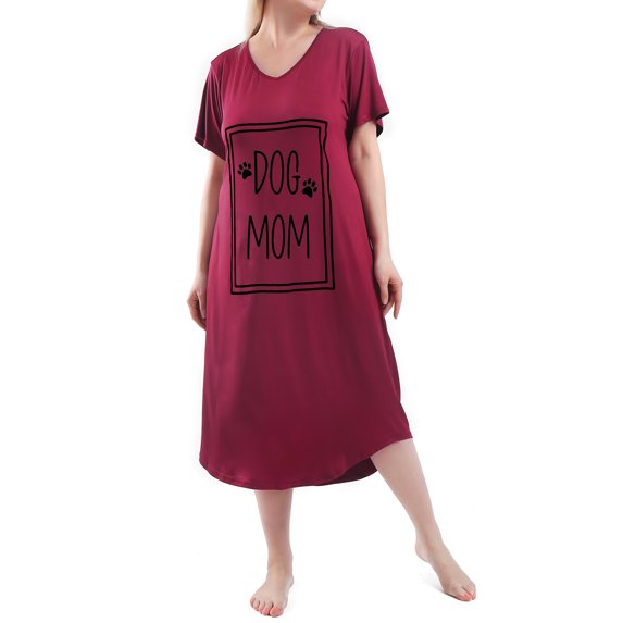 FEREMO Plus Size Nightgowns for Women V Neck Short Sleeve Nightshirts Sleepwear(Red,5X)