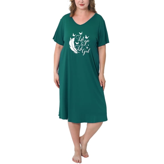FEREMO Plus Size Nightgowns for Women V Neck Short Sleeve Nightshirts Sleepwear
