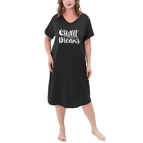 FEREMO Plus Size Nightgowns for Women V Neck Short Sleeve Nightshirts Sleepwear
