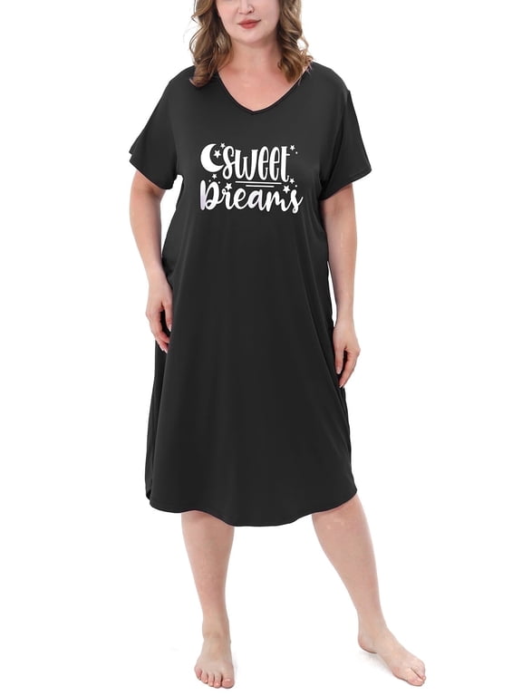 Plus Size Nightgowns for Women V Neck Short Sleeve Nightshirts Sleepwear
