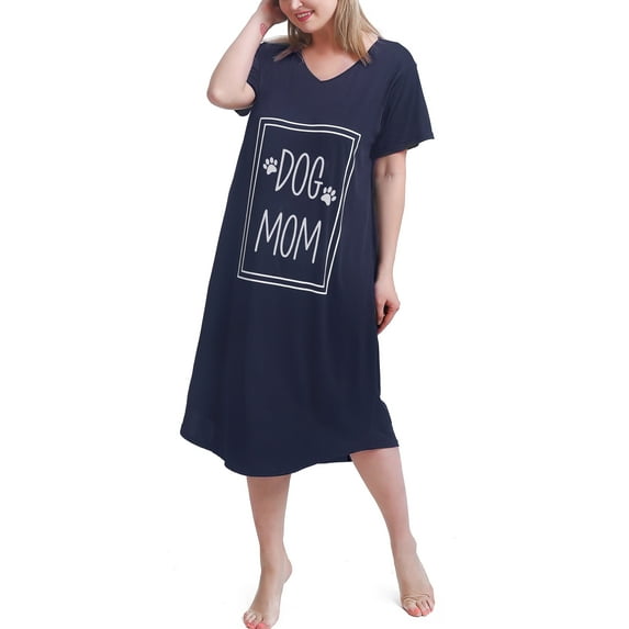 FEREMO Plus Size Nightgowns for Women V Neck Short Sleeve Nightshirts Sleepwear
