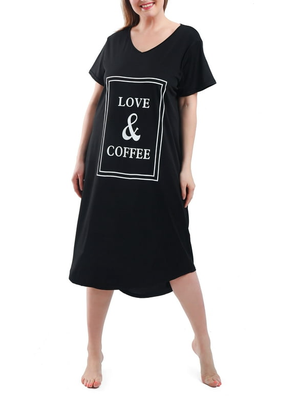 FEREMO Plus Size Nightgowns for Women V Neck Short Sleeve Nightshirts Sleepwear