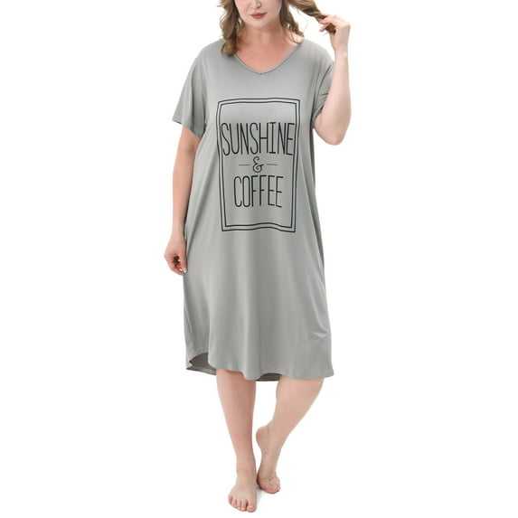 FEREMO Plus Size Nightgowns for Women V Neck Short Sleeve Nightshirts Sleepwear