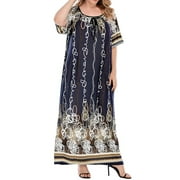 FEREMO Plus Size Women's Nightgown Floral Printed Maxi Short Sleeve Casual House Dress 1X-4X