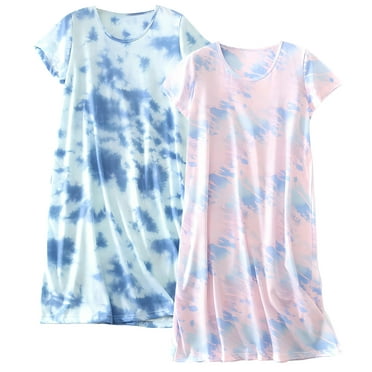 FEREMO Sleepwear for Women 2 Pack Cotton Printed Sleepshirt Loungewear Night Dress