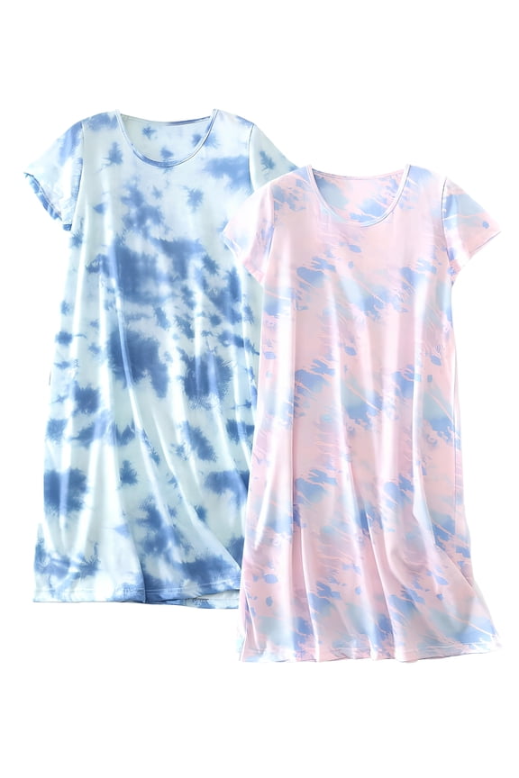 Sleepwear for Women 2 Pack Cotton Printed Sleepshirt Loungewear Night Dress