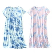 FEREMO Sleepwear for Women 2 Pack Cotton Printed Sleepshirt Loungewear Night Dress