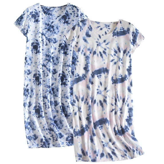 FEREMO Sleepwear for Women 2 Pack Cotton Tie-dye Sleepshirt Loungewear Night Dress