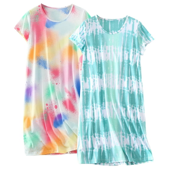FEREMO Sleepwear for Women Cotton Tie-dye Sleepshirt Loungewear Night Dress 2 Pack