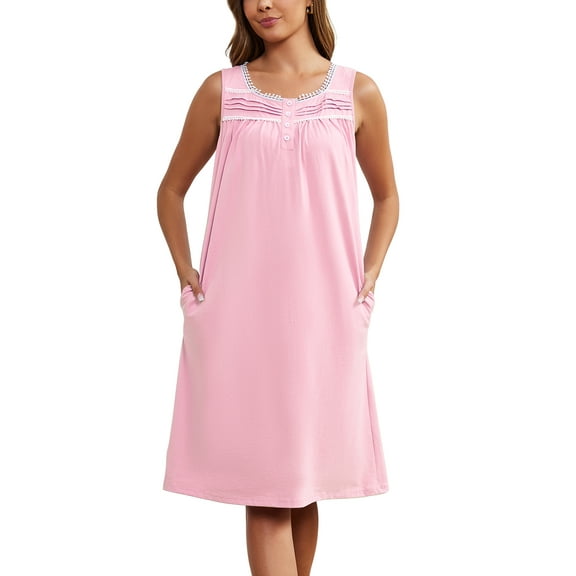 FEREMO Sleeveless Nightgowns for Women 100%Cotton V Neck Sleepwear