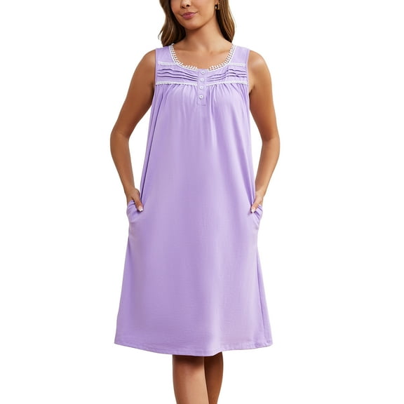FEREMO Sleeveless Nightgowns for Women 100%Cotton V Neck Sleepwear