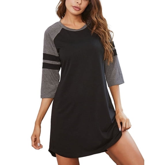 FEREMO Women Nightgowns Half Sleeves Scoop Neck Nightshirt Casual Soft Sleep Dress Knee Length Sleepwear
