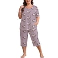 thumbnail image 1 of FEREMO Women Plus Size Pajamas Set Short Sleeve Pjs Capri Pants Pajama Sets Nightwear with Pockets, 1 of 5
