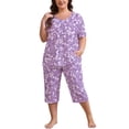 thumbnail image 1 of FEREMO Women Plus Size Pajamas Set Short Sleeve Pjs Capri Pants Pajama Sets Nightwear with Pockets, 1 of 5