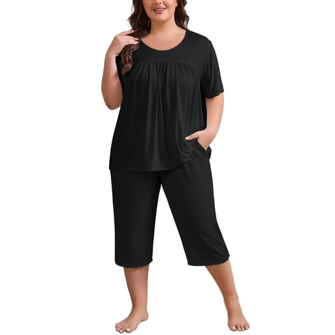 Women Plus Size Pajamas Set Sleepwea Short Sleeve Pjs Floral Pajama Sets with Pockets