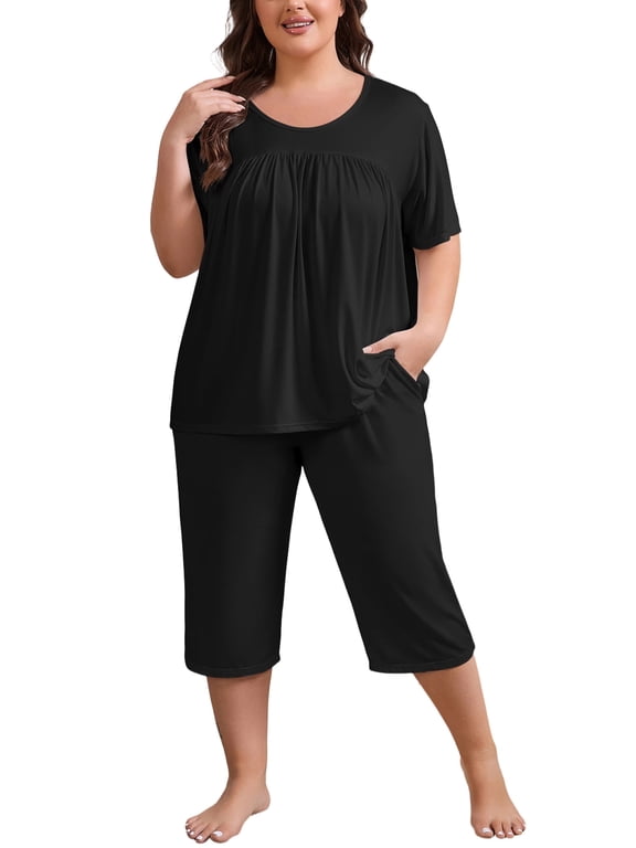 Women Plus Size Pajamas Set Sleepwea Short Sleeve Pjs Floral Pajama Sets with Pockets