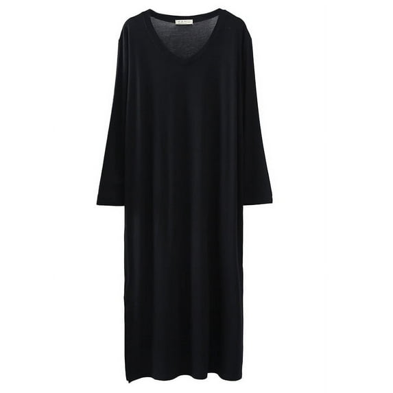 FEREMO Women's Sleep Dress V-neck Long Sleeve Slit Side Long Dress Night Gown
