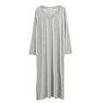 thumbnail image 1 of FEREMO Women's Sleep Dress V-neck Long Sleeve Slit Side Long Dress Night Gown, 1 of 2