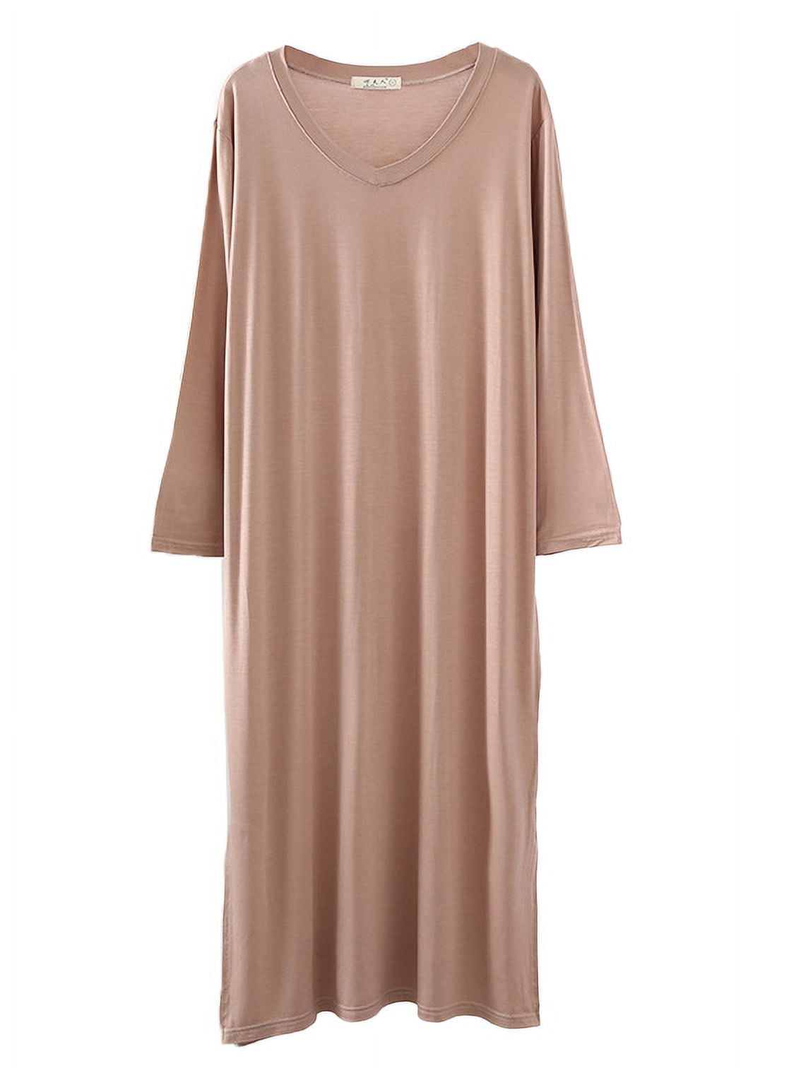 FEREMO Women's Sleep Dress Vneck Long Sleeve Slit Side Long Dress