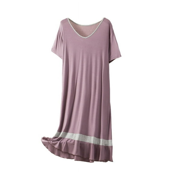 FEREMO Women's Sleepwear Modal Sleep Dress V-Neck Short Sleeve Loose Pajama