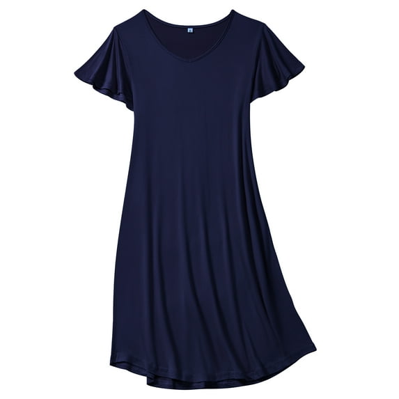 FEREMO Womens Nightgown Flared Short Sleeve Nightshirt V Neck Comfy Sleepshirt Casual Sleepwear