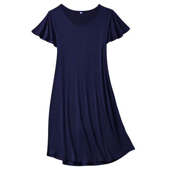FEREMO Womens Nightgown Flared Short Sleeve Nightshirt V Neck Comfy Sleepshirt Casual Sleepwear