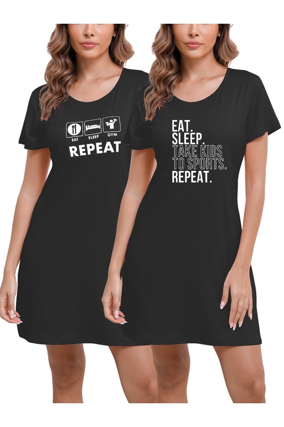 Womens Nightgown Short Sleeve Print Soft Sleepwear Knee Length Pajamas Dress 3 Pack