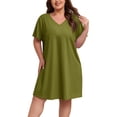 thumbnail image 1 of FEREMO Plus Size Nightgowns for Women 100% Cotton V-Neck Sleepwear Knee-Length Sleep Dress (1X-5X), 1 of 9